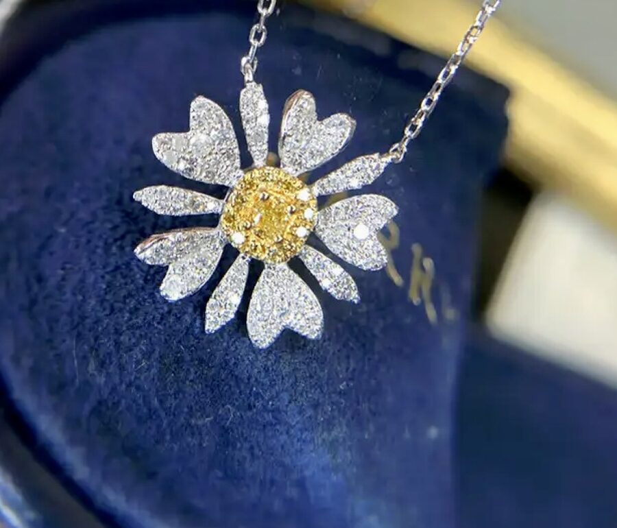 Natural White and Yellow Diamond Floral Pendant - Image 3