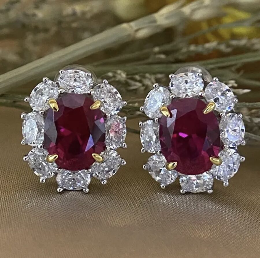 Ruby and White Sapphire Princess Inspired Earrings