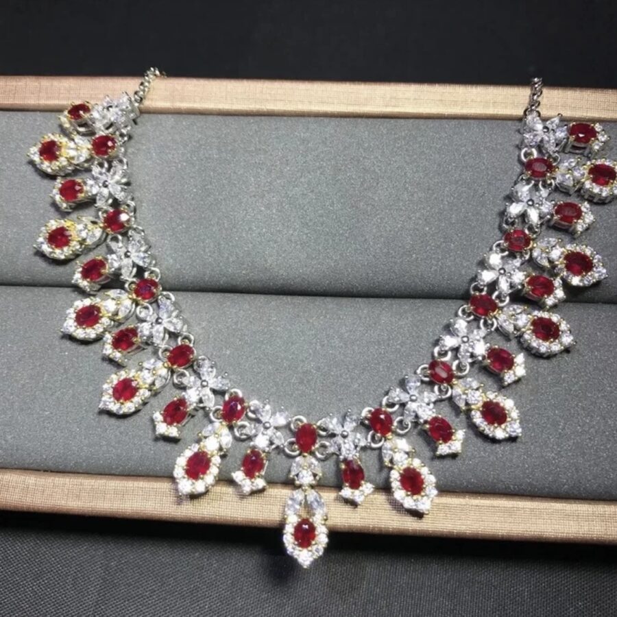 Natural Genuine Ruby and LC White Sapphire Chandelier Necklace - Image 3