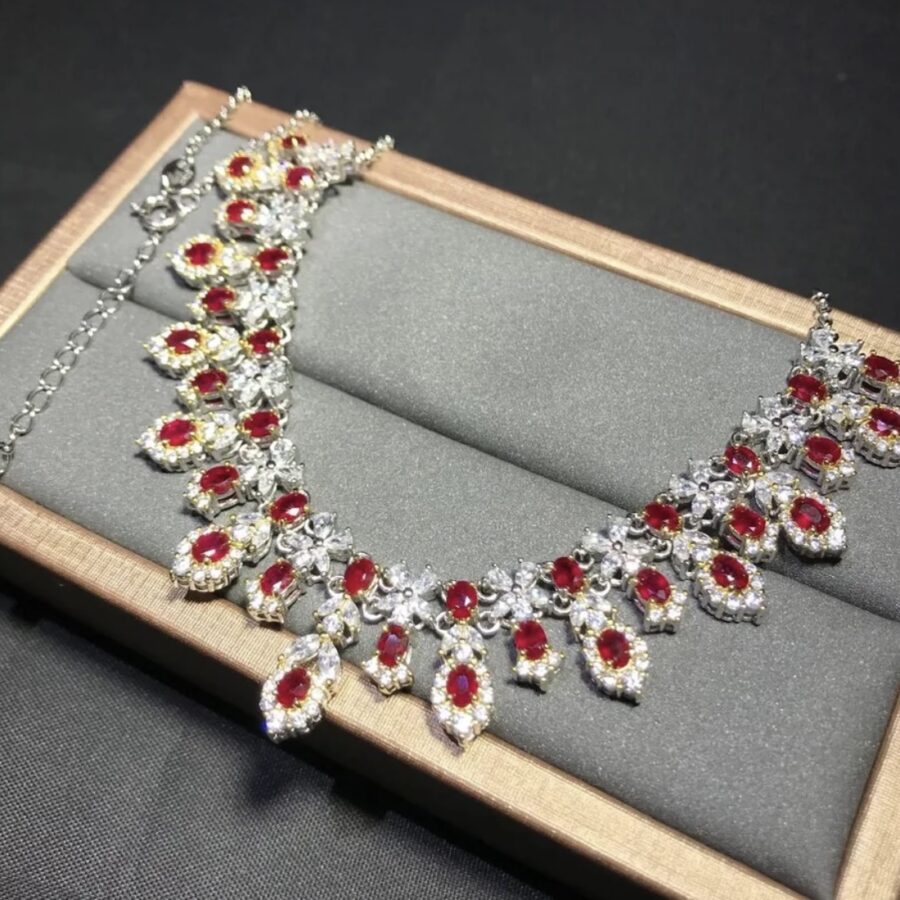 Natural Genuine Ruby and LC White Sapphire Chandelier Necklace - Image 2