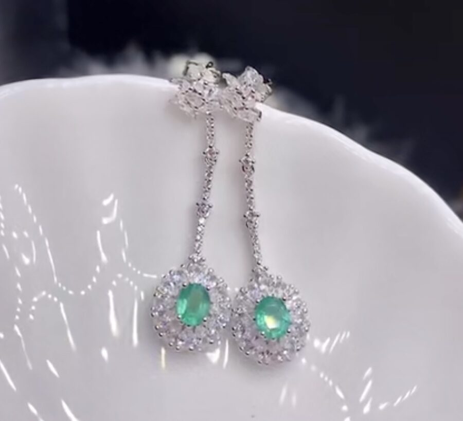 Natural Emerald and LC White Sapphire Cocktail Earrings - Image 2