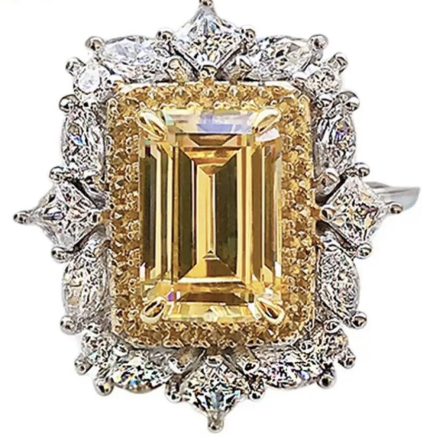 Emerald Cut LC Yellow Sapphire Cocktail Ring with LC White Sapphires