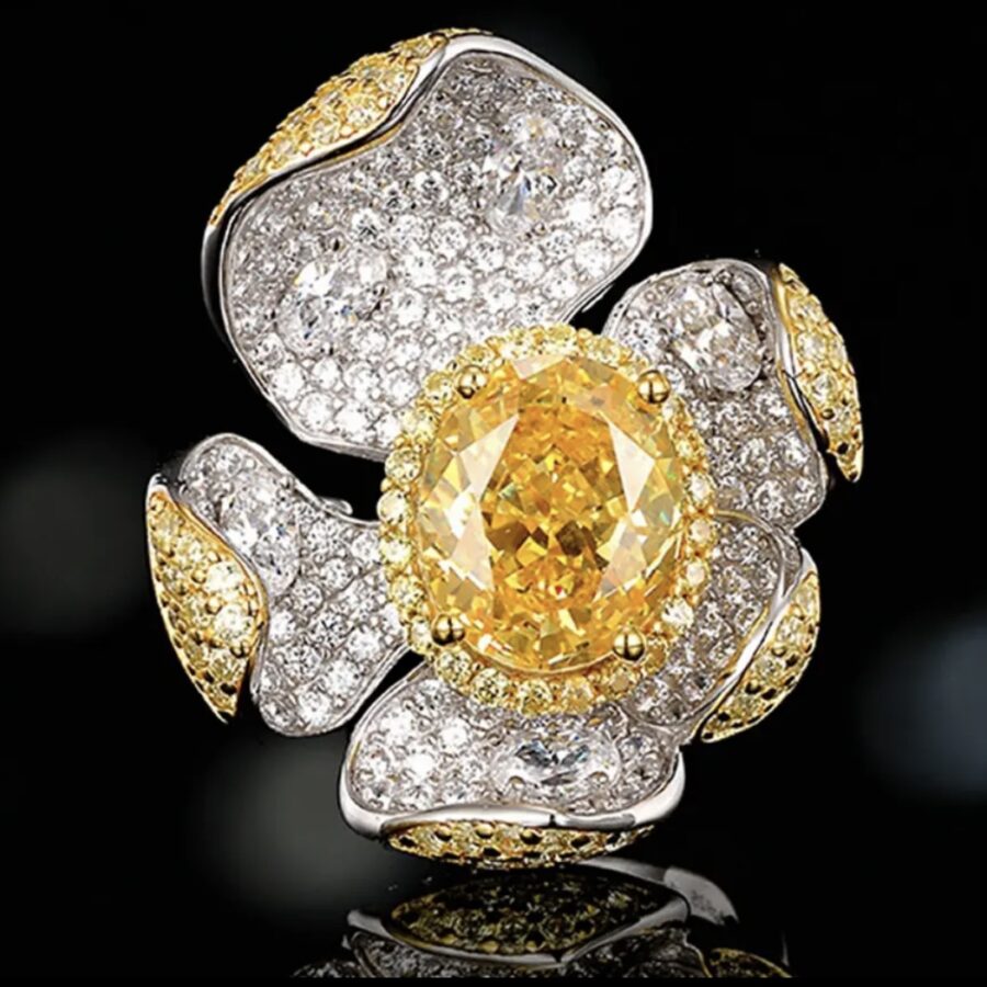 White Sapphire and Citrine Floral RingJZ2393