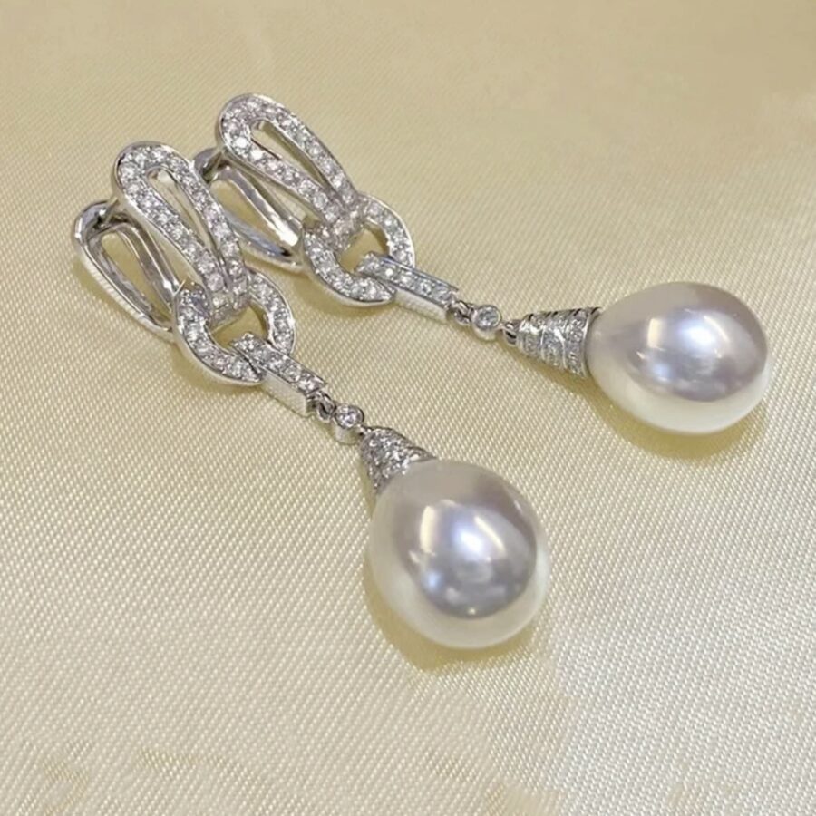 Genuine Pearl and White Sapphire Earrings - Image 4