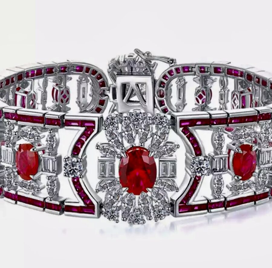 Great Gatsby Inspired LC Ruby and LC White Sapphire Red-Carpet Bracelet