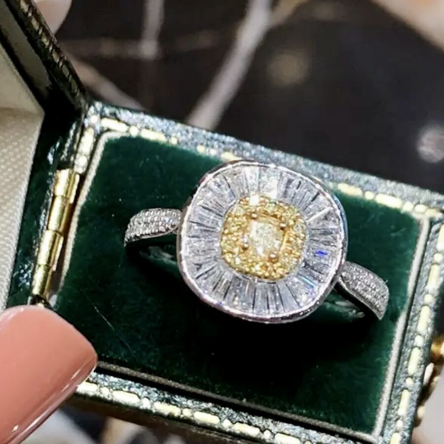 Yellow Diamond and White diamond Ballerina Ring. - Image 2
