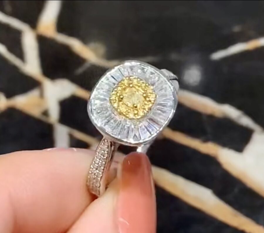 Yellow Diamond and White diamond Ballerina Ring. - Image 3