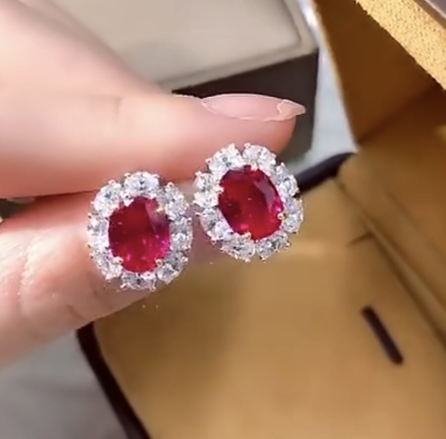Ruby and White Sapphire Princess Inspired Earrings - Image 2