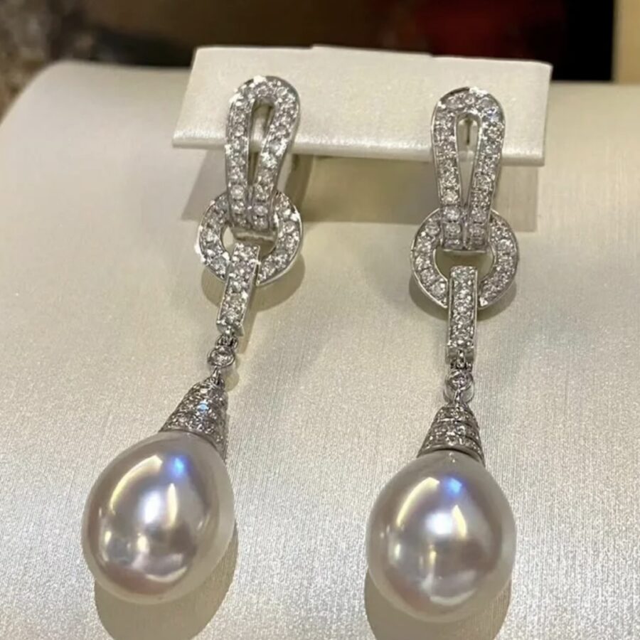 Genuine Pearl and White Sapphire Earrings