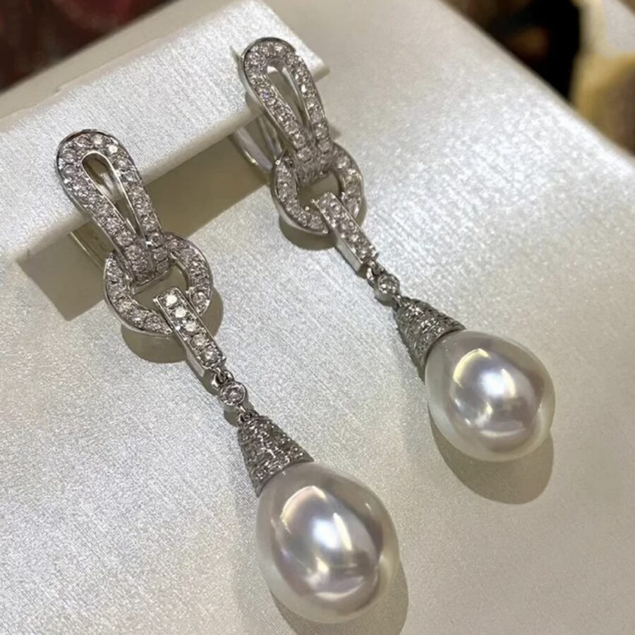 Genuine Pearl and White Sapphire Earrings - Image 3