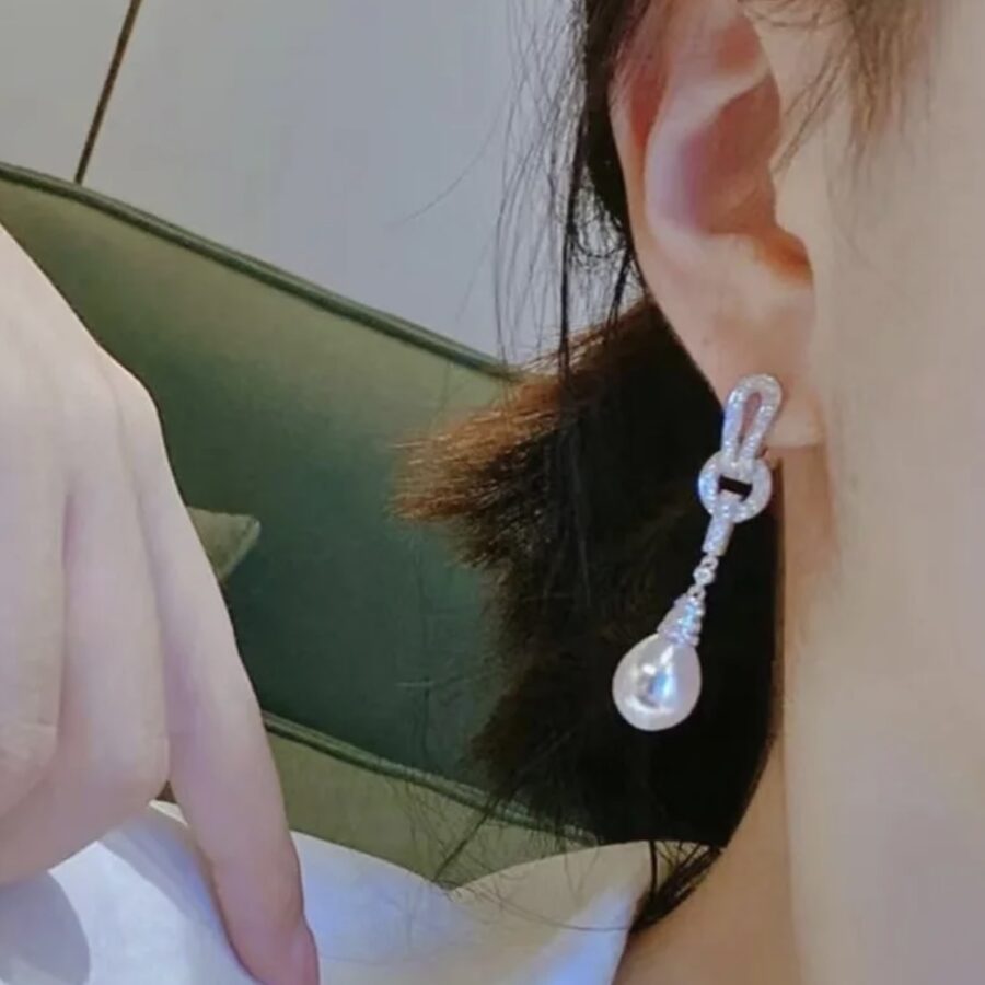 Genuine Pearl and White Sapphire Earrings - Image 2