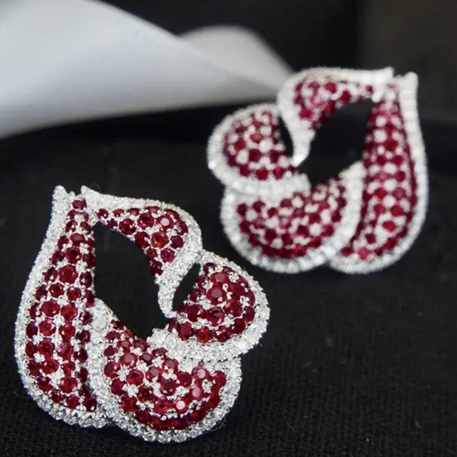 RUBY AND DIAMOND SWIRL EARRINGS