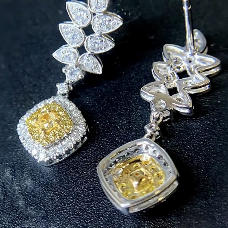 White Diamond and Yellow Diamond Spring Inspired Earrings. - Image 2