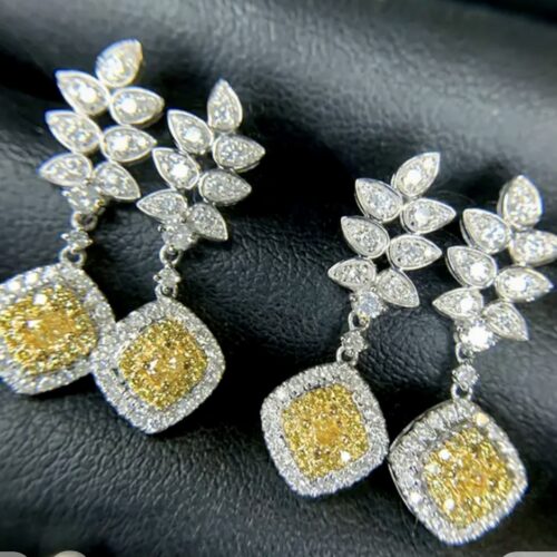 White Diamond And Yellow Diamond Spring Inspired Earrings.