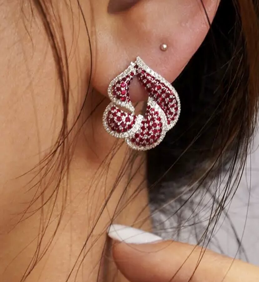 RUBY AND DIAMOND SWIRL EARRINGS - Image 2