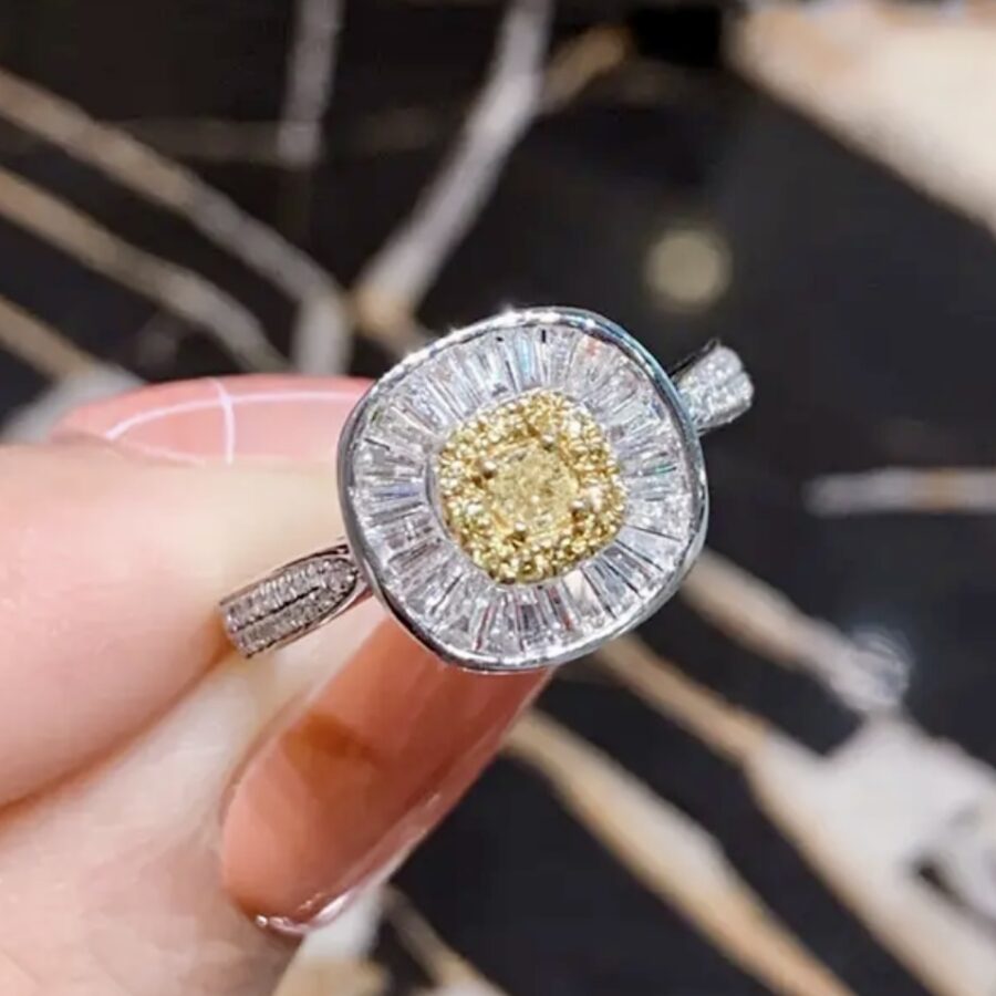 Yellow Diamond and White diamond Ballerina Ring.