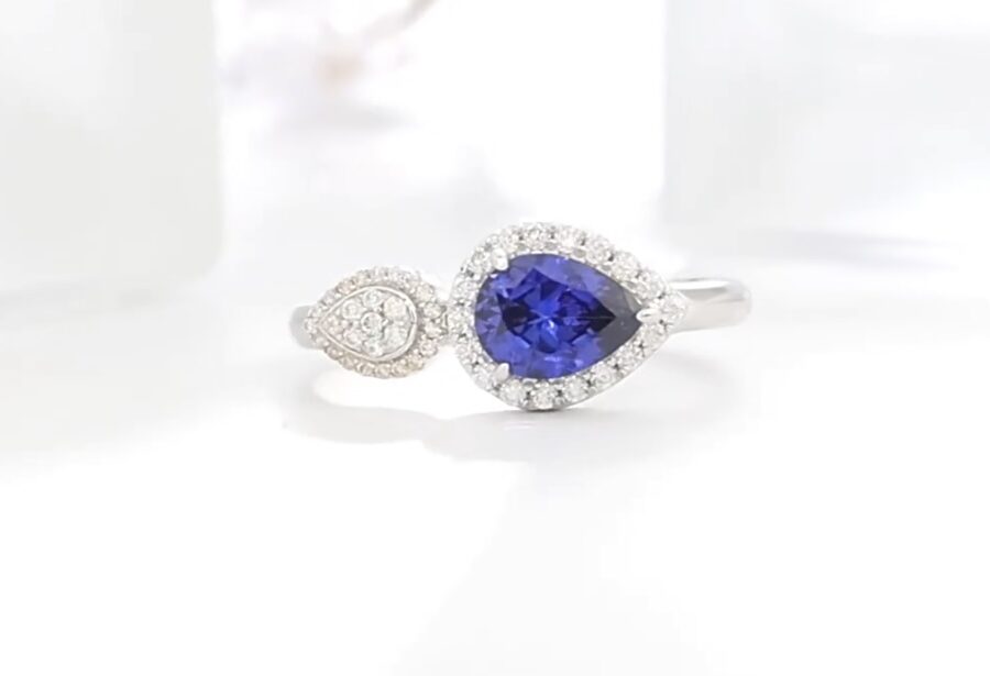 BLUE SAPPHIRE AND WHITE SAPPHIRE WATER DROP RING - Image 3