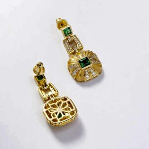 Roman Era Inspired 18 Kt Gold Plated Sterling Silver LC Emerald and LC White Sapphire Earrings - Image 2