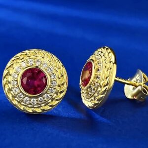 18 karat Gold Plated Sterling Silver Earrings with LC Round  Rubies and  LC White Sapphires - Image 2
