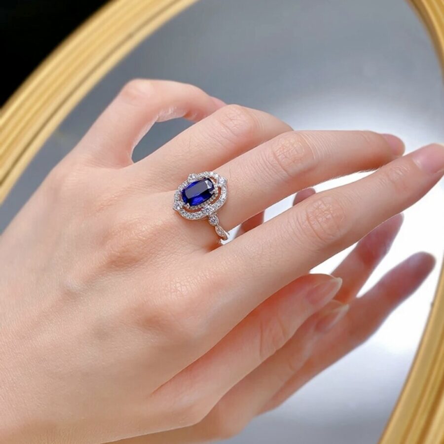 Royalty Inspired LC White and Blue Sapphire Cocktail Ring. - Image 3