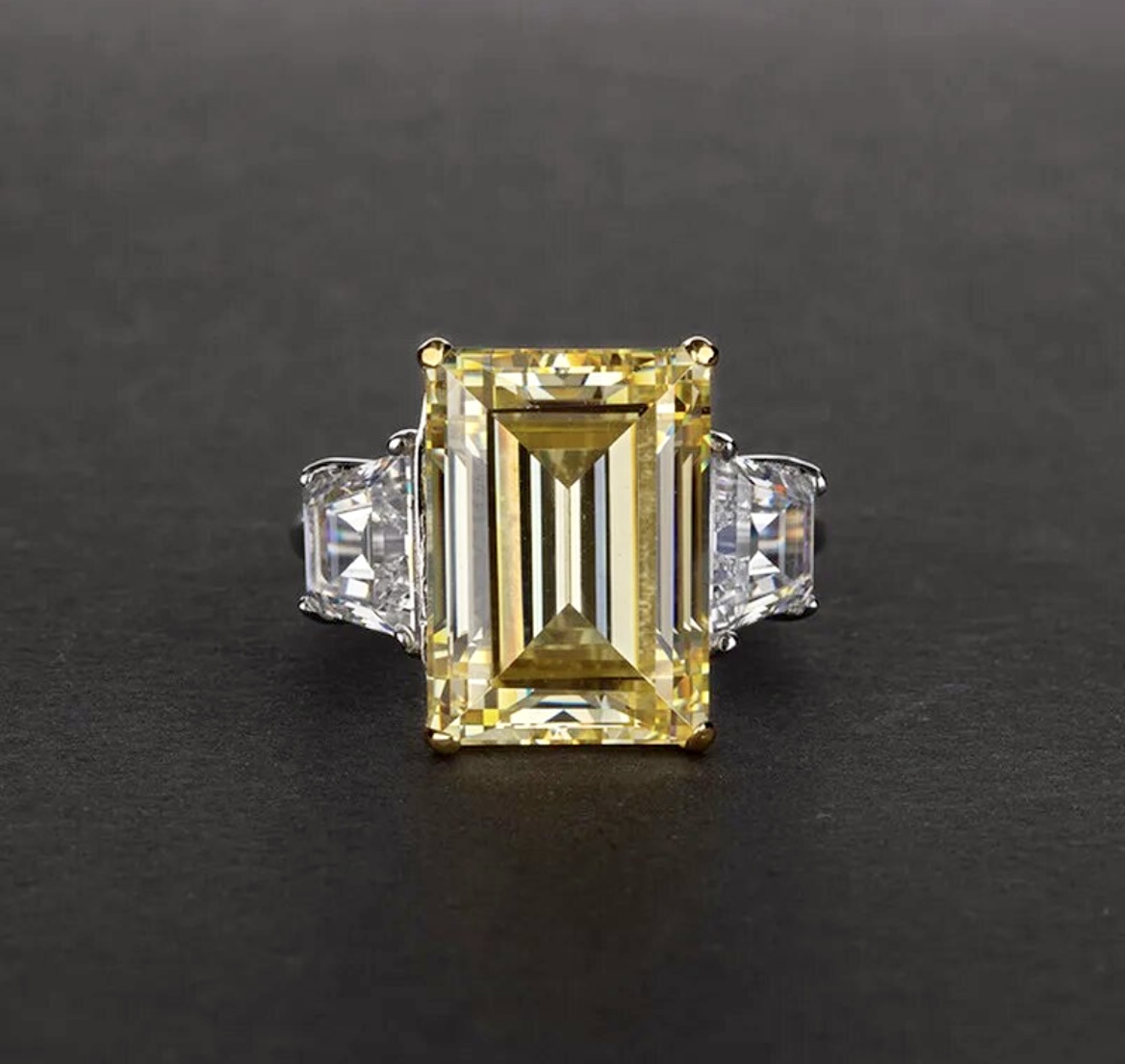 LC Yellow Emerald Cut Yellow Sapphire Ring with LC White Emerald Cut Sapphires - Image 3