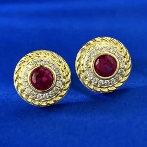 18 karat Gold Plated Sterling Silver Earrings with LC Round  Rubies and  LC White Sapphires - Image 3
