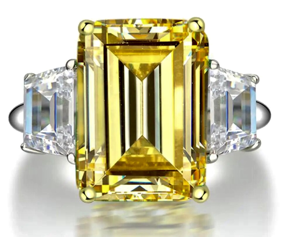 LC Yellow Emerald Cut Yellow Sapphire Ring with LC White Emerald Cut Sapphires
