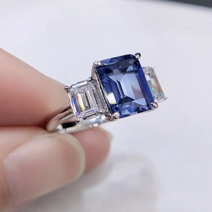 LC Blue Sapphire and White Sapphire Engagement Ring - Image 3
