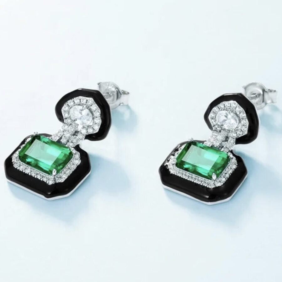 Great Gatsby Inspired LC Emerald and LC White Sapphire Earrings - Image 2