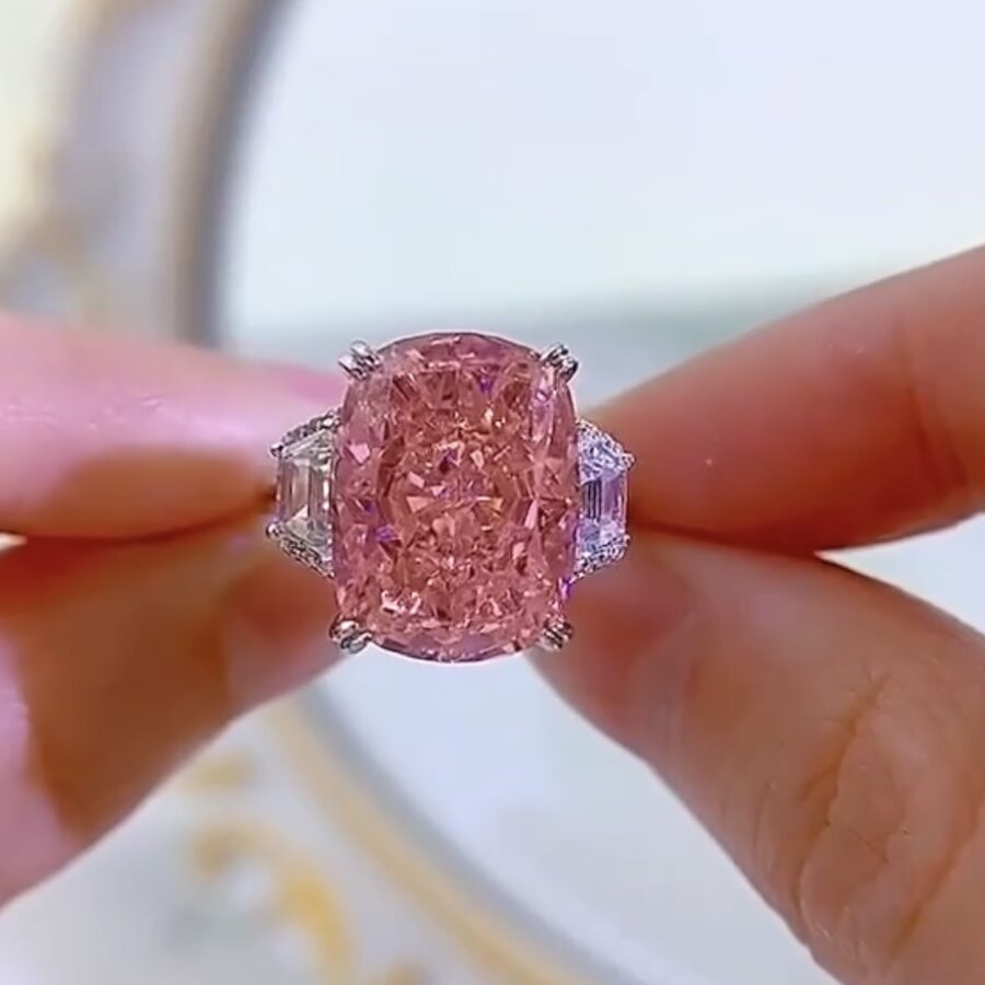 LC Pink Sapphire and LC White Sapphire Engagement Cocktail Ring - Image 2