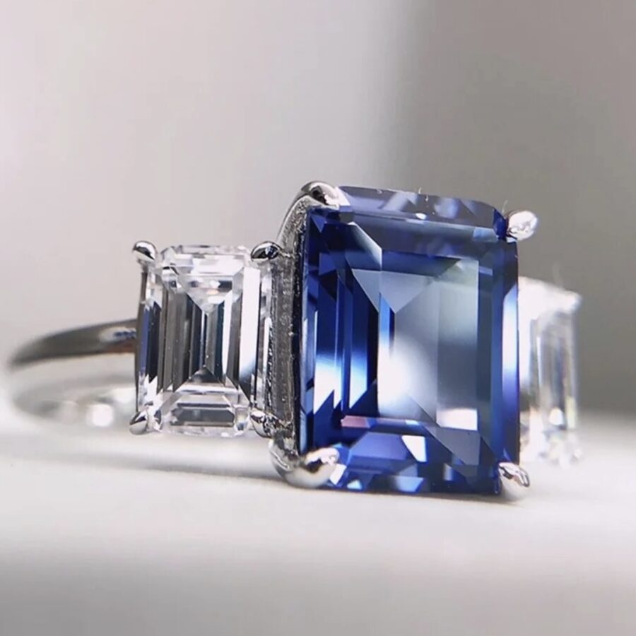 LC Blue Sapphire and White Sapphire Engagement Ring - Image 2