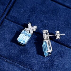 LC Aquamarine Earrings with LC White Sapphires Set in Sterling Silver - Image 2
