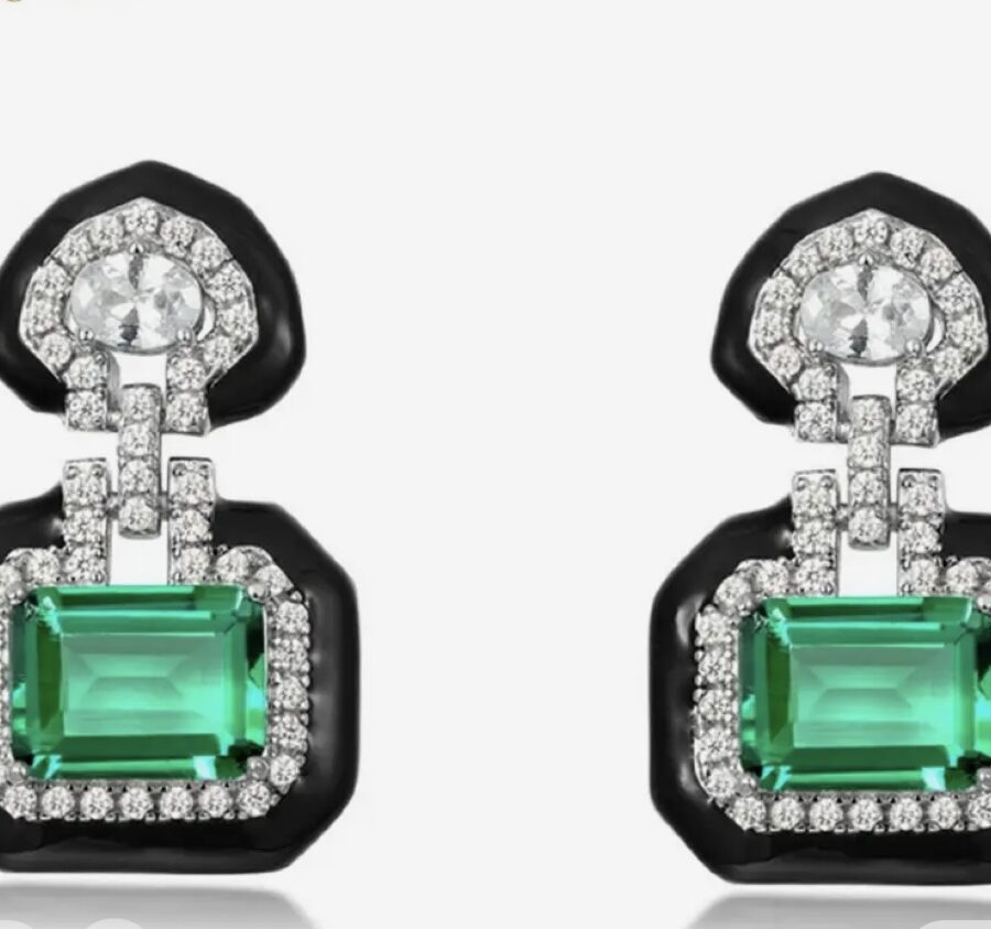 Great Gatsby Inspired LC Emerald and LC White Sapphire Earrings